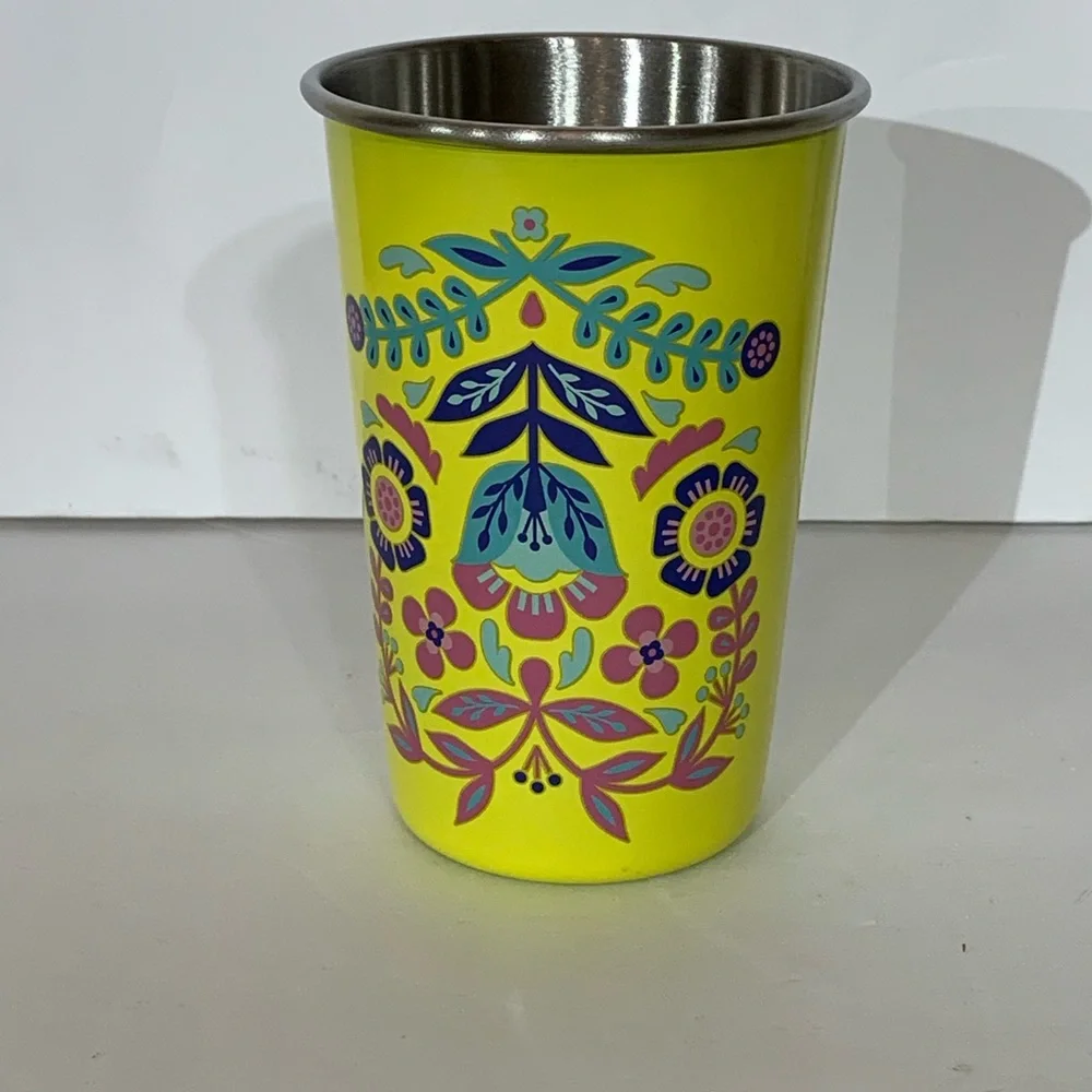 True Brands Blush Floral Stainless Steel Tumbler Cup Set of 6 Yellow